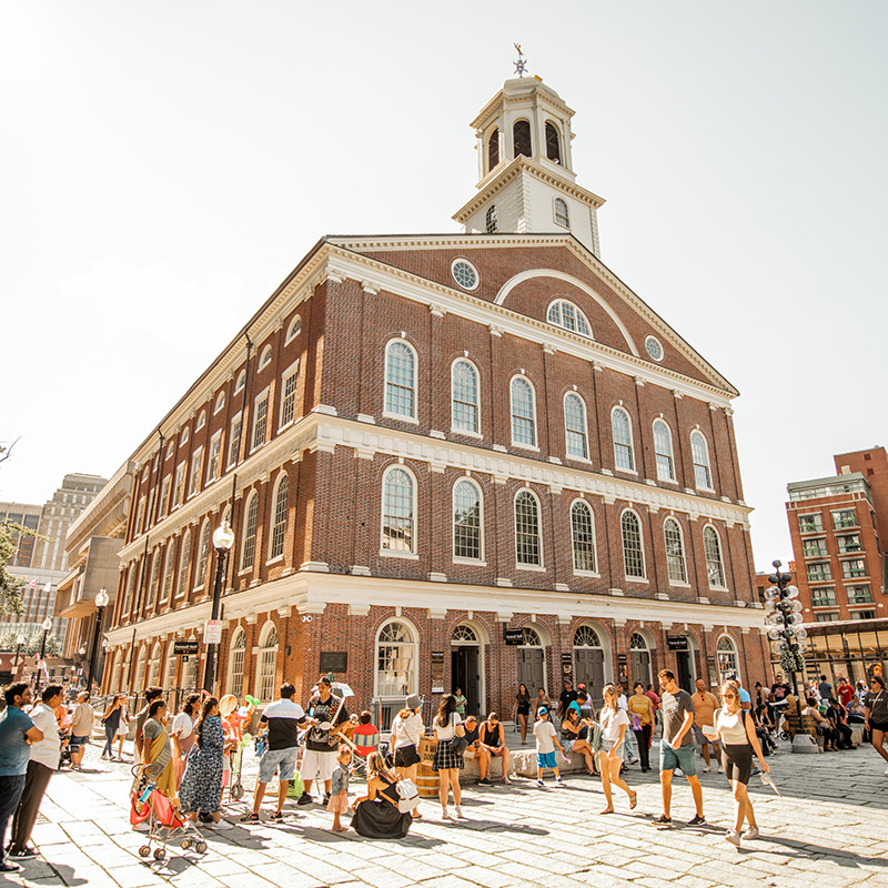 Faneul Hall, pictured here, is on the list with Improv Asylum as one of the best things for school groups visiting Boston to do.